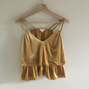 Gold Velvet Ruffled Crop Top